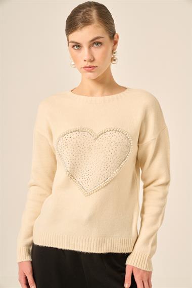 FTZ Women Kadın Kalp Detay Şardon Kazak  Taş 25214