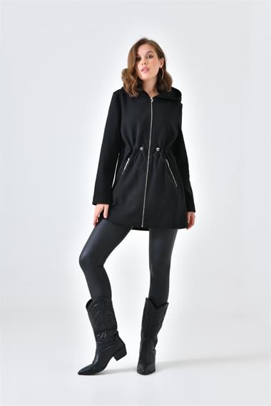 FTZ Women Kadın Kapişonlu Kaşe Kap  Siyah 30636