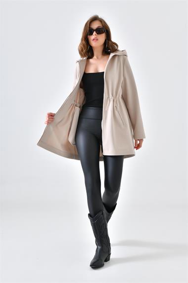 FTZ Women Kadın Kapişonlu Kaşe Kap  Taş 30636