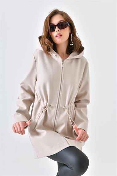 FTZ Women Kadın Kapişonlu Kaşe Kap  Taş 30636