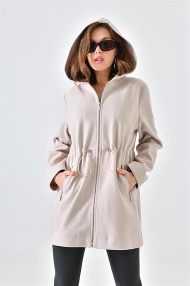 FTZ Women Kadın Kapişonlu Kaşe Kap  Taş 30636