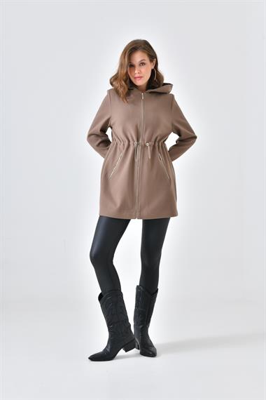 FTZ Women Kadın Kapişonlu Kaşe Kap  Vizon 30636