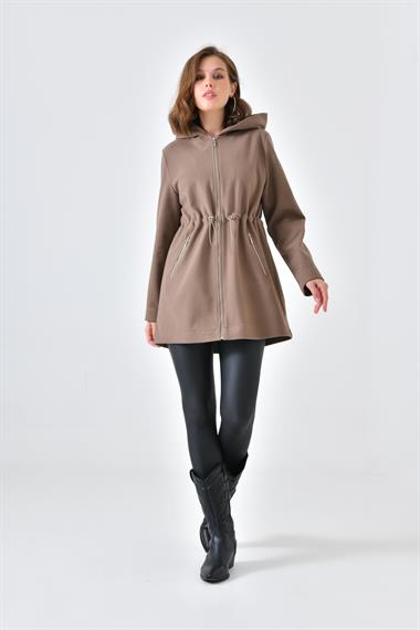 FTZ Women Kadın Kapişonlu Kaşe Kap  Vizon 30636