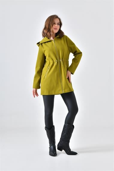 FTZ Women Kadın Kapişonlu Kaşe Kap  Yağ Yeşili 30636