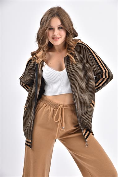 FTZ Women Kadın Kapşon Detay İkili Takım  Bisküvi 21-6058