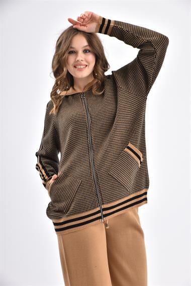 FTZ Women Kadın Kapşon Detay İkili Takım  Bisküvi 21-6058