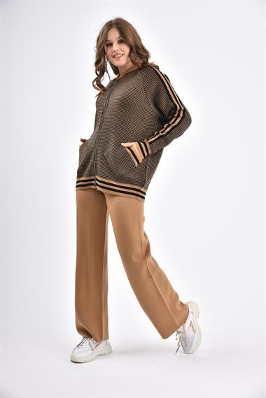 FTZ Women Kadın Kapşon Detay İkili Takım  Bisküvi 21-6058