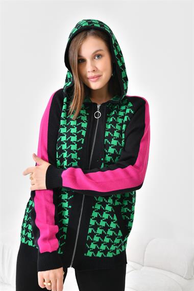 FTZ Women Kadın Kapşonlu Kazayağı Desenli İkili Takım  Siyah Benetton 20536