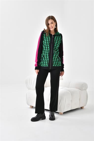 FTZ Women Kadın Kapşonlu Kazayağı Desenli İkili Takım  Siyah Benetton 20536