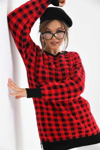 FTZ Women Kadın Kare Desen Bluz  Siyah 21-6334