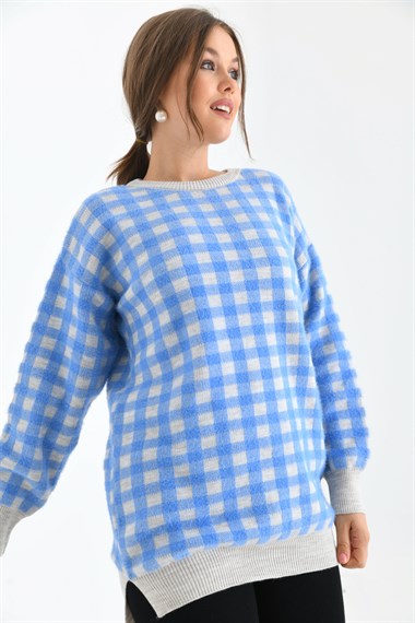 FTZ Women Kadın Kare Desen Bluz  Taş 21-6334