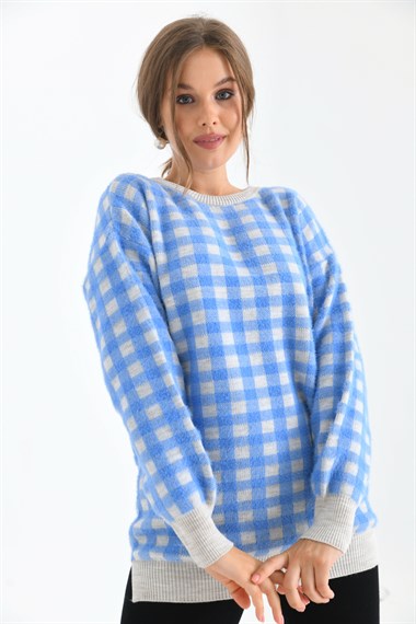 FTZ Women Kadın Kare Desen Bluz  Taş 21-6334