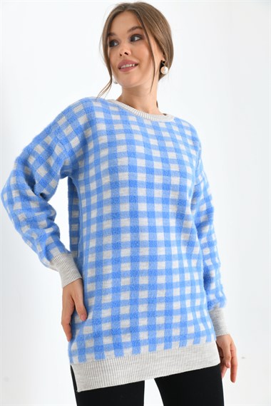 FTZ Women Kadın Kare Desen Bluz  Taş 21-6334