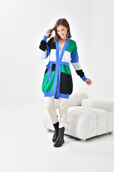 FTZ Women Kadın Kare Detay Uzun Hırka  Mavi 20105