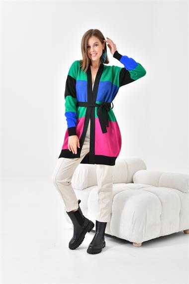 FTZ Women Kadın Kare Detay Uzun Hırka  Siyah 20105