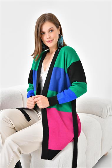 FTZ Women Kadın Kare Detay Uzun Hırka  Siyah 20105