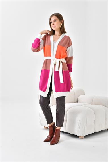 FTZ Women Kadın Kare Detay Uzun Hırka  Ekru 20105