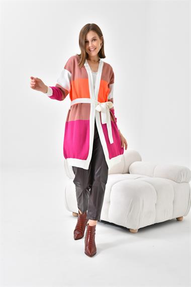 FTZ Women Kadın Kare Detay Uzun Hırka  Ekru 20105