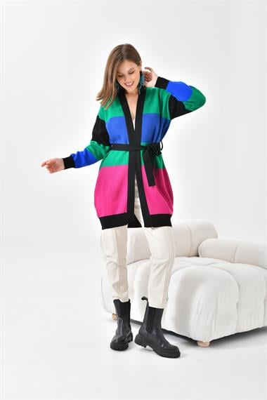 FTZ Women Kadın Kare Detay Uzun Hırka  Siyah 20105