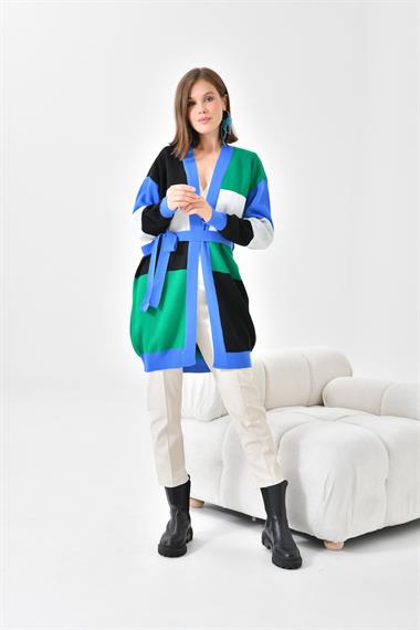 FTZ Women Kadın Kare Detay Uzun Hırka  Mavi 20105