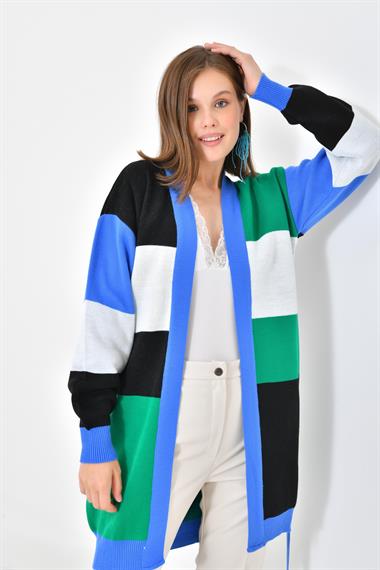 FTZ Women Kadın Kare Detay Uzun Hırka  Mavi 20105