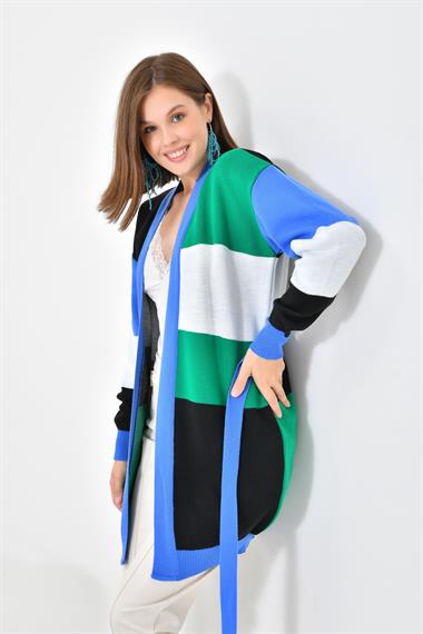 FTZ Women Kadın Kare Detay Uzun Hırka  Mavi 20105