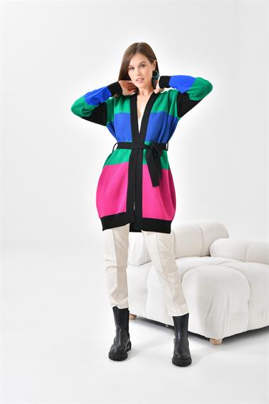 FTZ Women Kadın Kare Detay Uzun Hırka  Siyah 20105