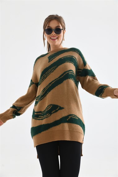 FTZ Women Kadın Karışık Desen Kazak  Bisküvi 21-6245