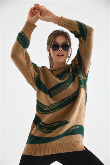 FTZ Women Kadın Karışık Desen Kazak  Bisküvi 21-6245