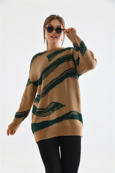 FTZ Women Kadın Karışık Desen Kazak  Bisküvi 21-6245