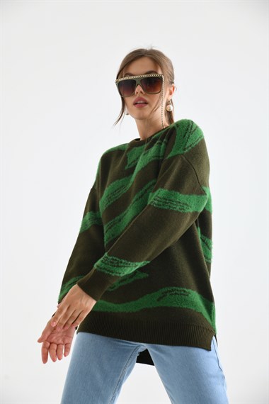 FTZ Women Kadın Karışık Desen Kazak  Haki 21-6245