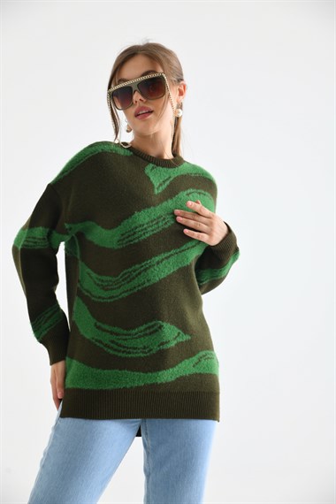 FTZ Women Kadın Karışık Desen Kazak  Haki 21-6245