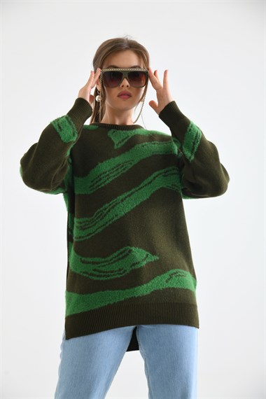 FTZ Women Kadın Karışık Desen Kazak  Haki 21-6245