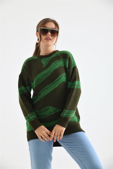 FTZ Women Kadın Karışık Desen Kazak  Haki 21-6245