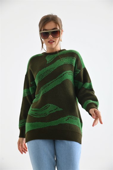 FTZ Women Kadın Karışık Desen Kazak  Haki 21-6245