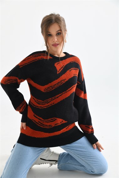 FTZ Women Kadın Karışık Desen Kazak  Siyah 21-6245