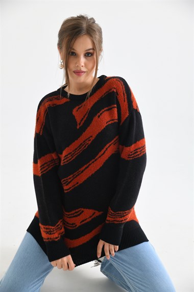 FTZ Women Kadın Karışık Desen Kazak  Siyah 21-6245