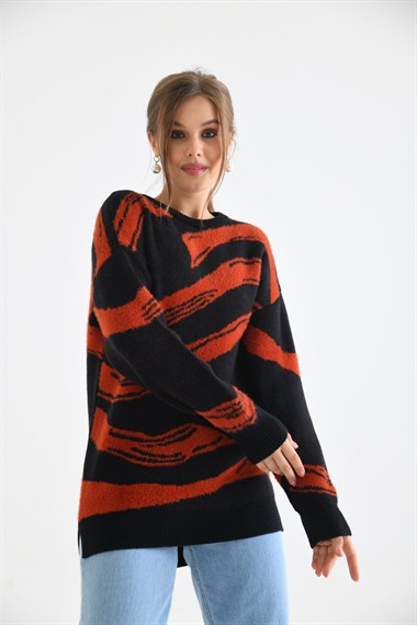 FTZ Women Kadın Karışık Desen Kazak  Siyah 21-6245