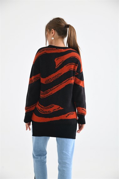 FTZ Women Kadın Karışık Desen Kazak  Siyah 21-6245