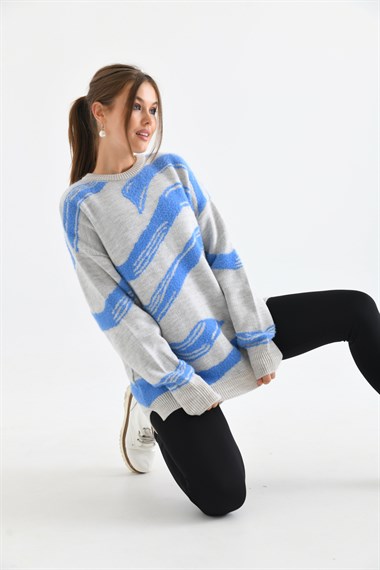 FTZ Women Kadın Karışık Desen Kazak  Taş 21-6245