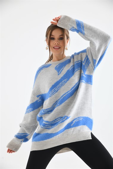 FTZ Women Kadın Karışık Desen Kazak  Taş 21-6245