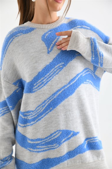 FTZ Women Kadın Karışık Desen Kazak  Taş 21-6245