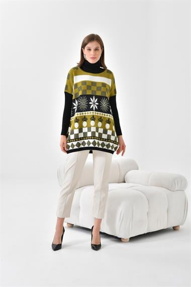FTZ Women Kadın Karışık Desen Triko Kazak  Siyah 20432