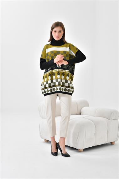 FTZ Women Kadın Karışık Desen Triko Kazak  Siyah 20432