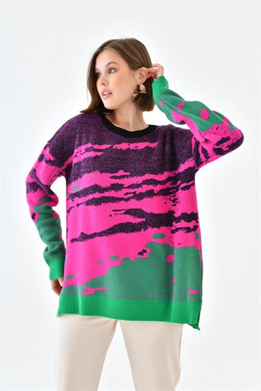 FTZ Women Kadın Karışık Desenli Kazak  Siyah 20433