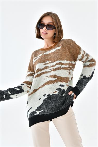 FTZ Women Kadın Karışık Desenli Kazak  Hardal 20433