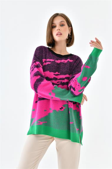 FTZ Women Kadın Karışık Desenli Kazak  Siyah 20433