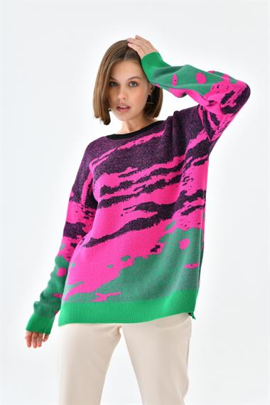 FTZ Women Kadın Karışık Desenli Kazak  Siyah 20433