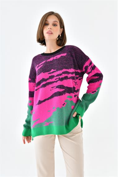 FTZ Women Kadın Karışık Desenli Kazak  Siyah 20433