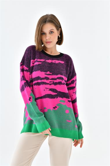 FTZ Women Kadın Karışık Desenli Kazak  Siyah 20433